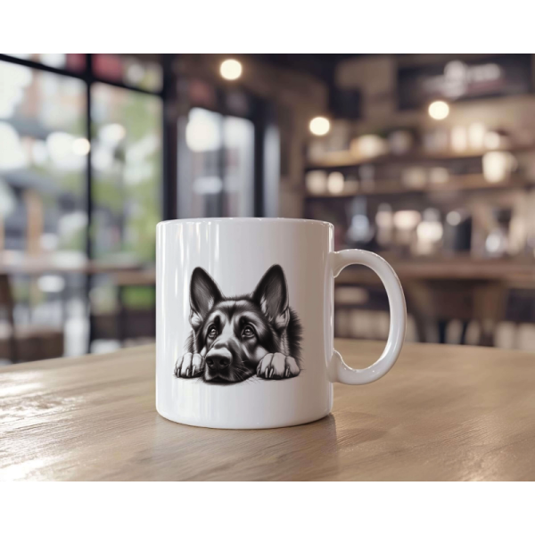 Keramikbecher mit Schäferhund Zeichnung / kann personalisiert werden